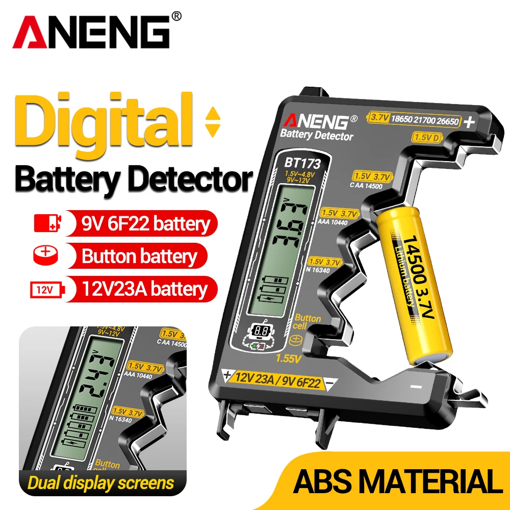 Testeurs de tension de batterie, barre/valeur de Batteries Lithium-Ion, détecteur à double affichage ANENG BT173 18650 21700 12V 23A, outils électroniques
