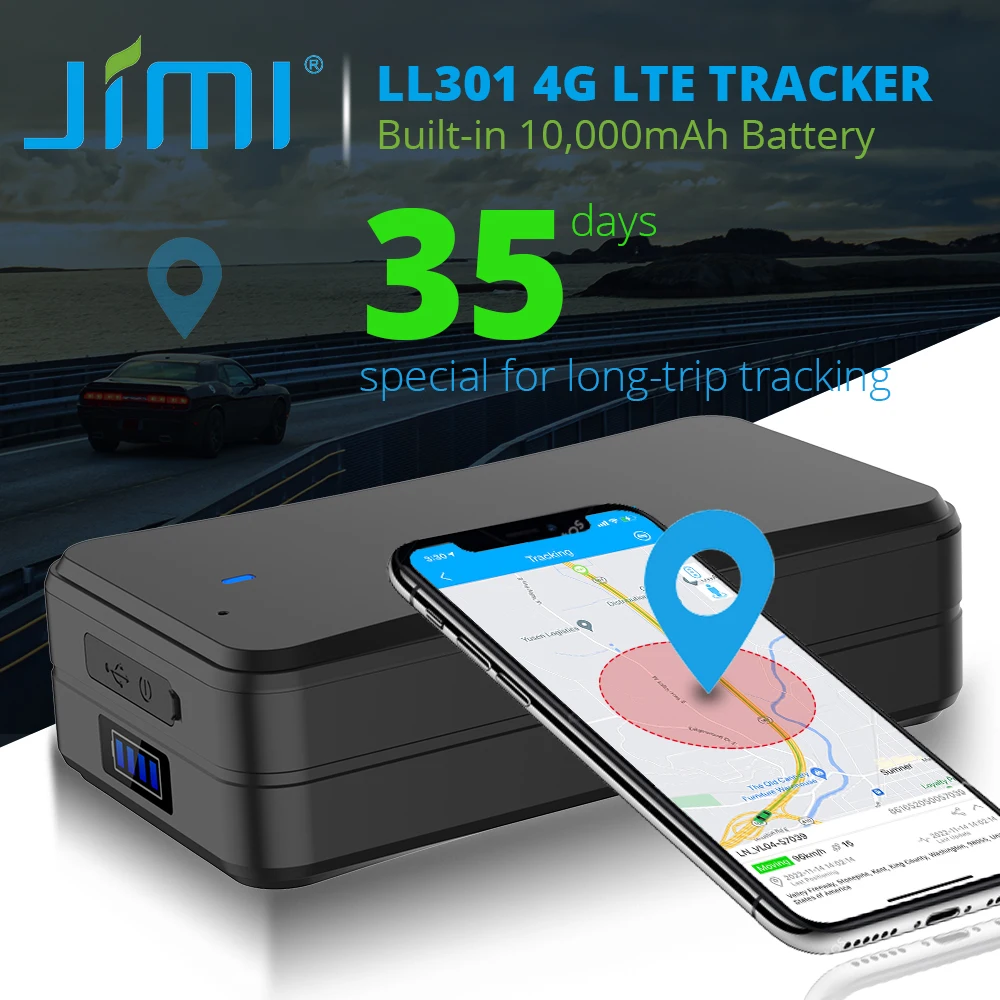 Jimi LL301 4G Magnetic GPS Tracker With Temperature Sensor 10000mAh Battery Real-Time Tracking Voice Monitoring Locator For Cars