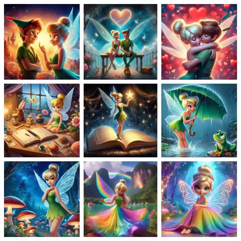 For Tinker Bell Couple Diamond Painting Kit Flying Elf Portrait Mural DIY Diamond Embroidery Art Girlfriend Gifts Home Decor