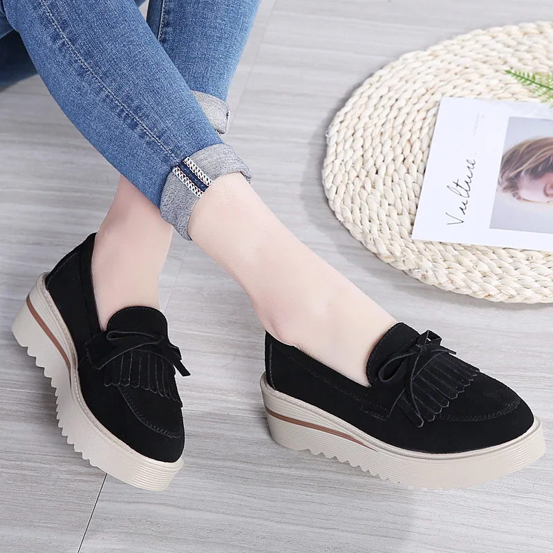 

Fashion Women Shoes BlackSneaker Ballet Cow Suede Leather Flat Platform Woman Shoes Slip On Female Women's Loafers Leisure Shoes