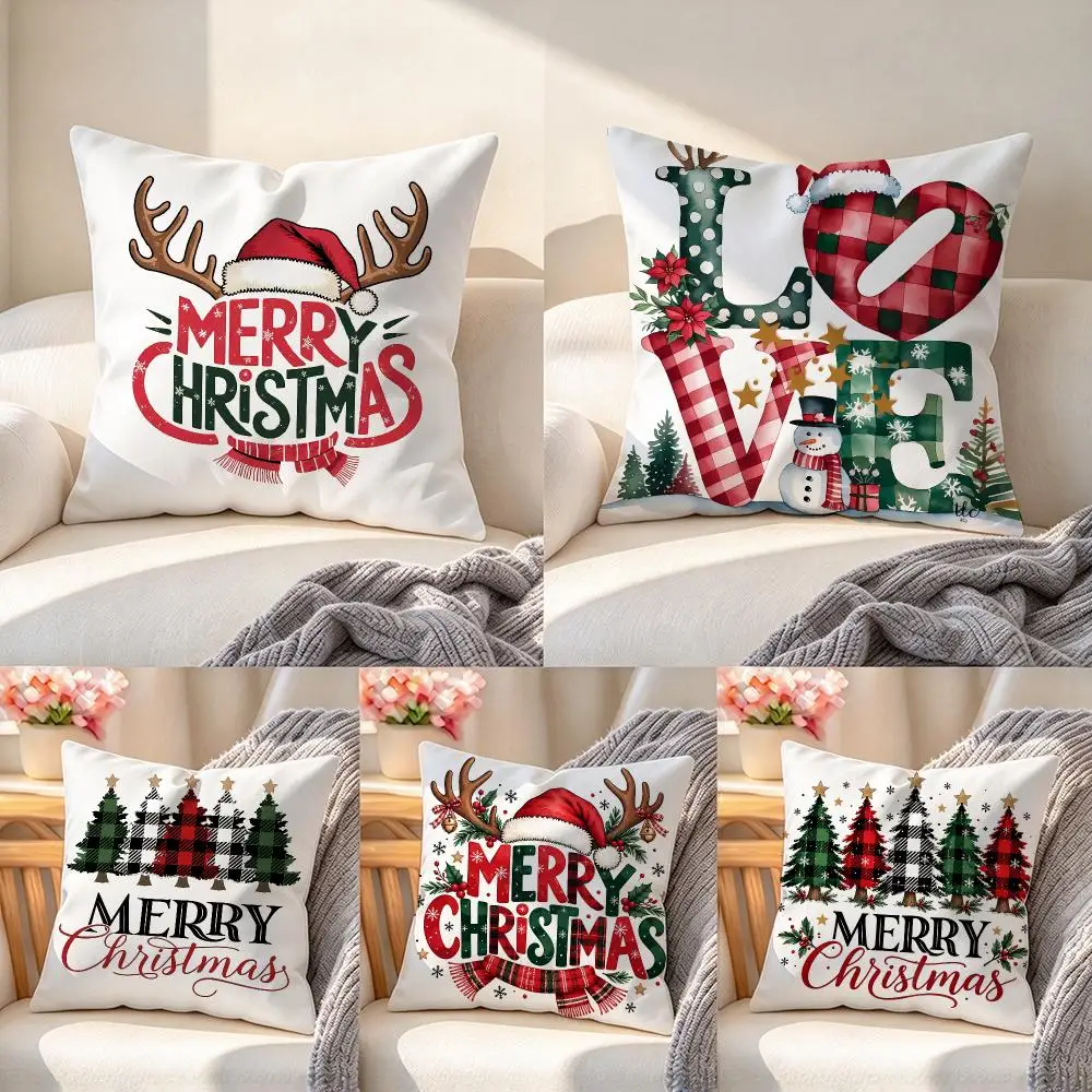 Trendy Refined Christmas Happy Hope Dream Love Cushion Cover Up‑to‑Date Basic Pillow Cover for Family Living Room Interior Decor