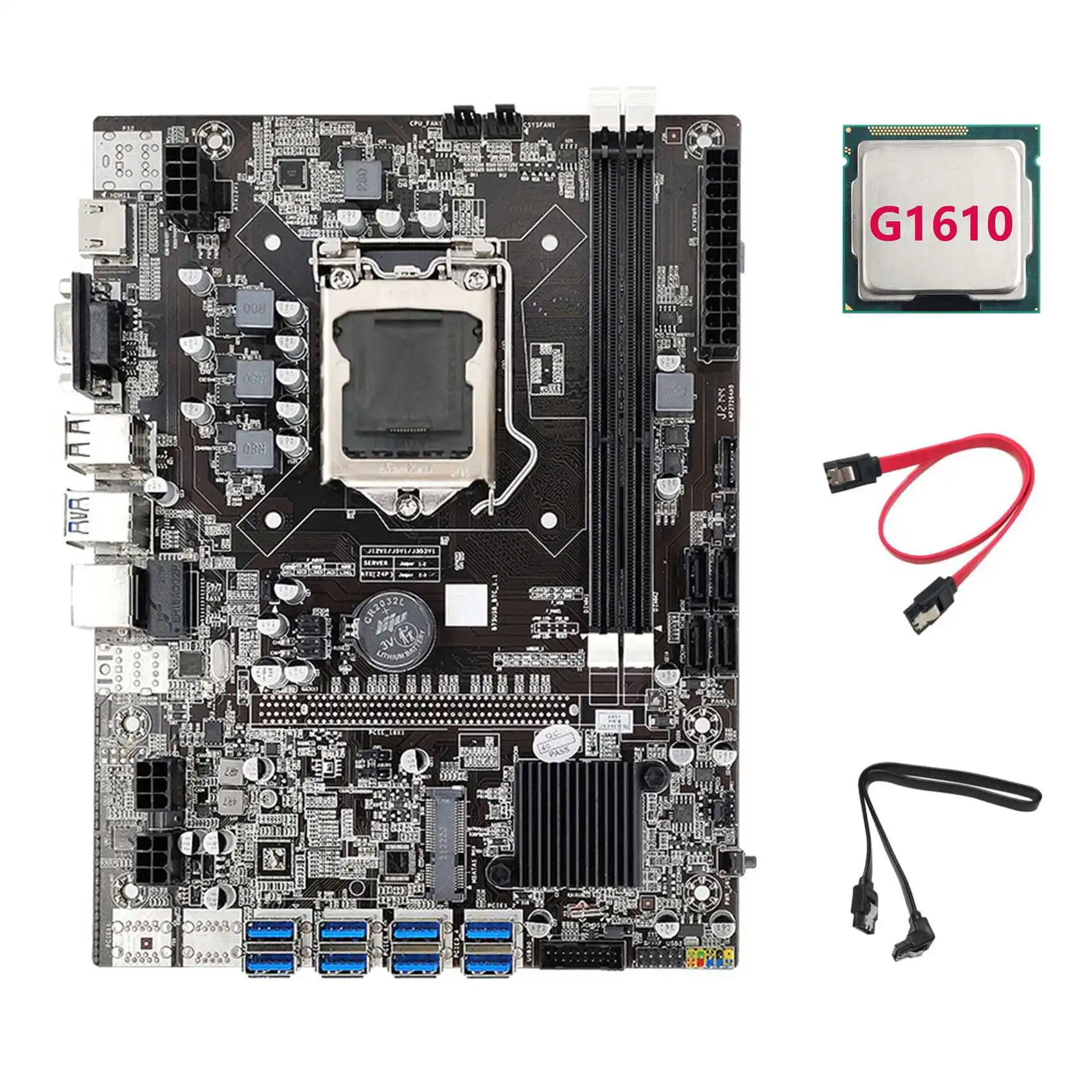 

B75 ETH Mining Motherboard+G1610 CPU+2XSATA Cable LGA1155 8XPCIE USB Adapter MSATA DDR3 B75 USB BTC Miner Motherboard