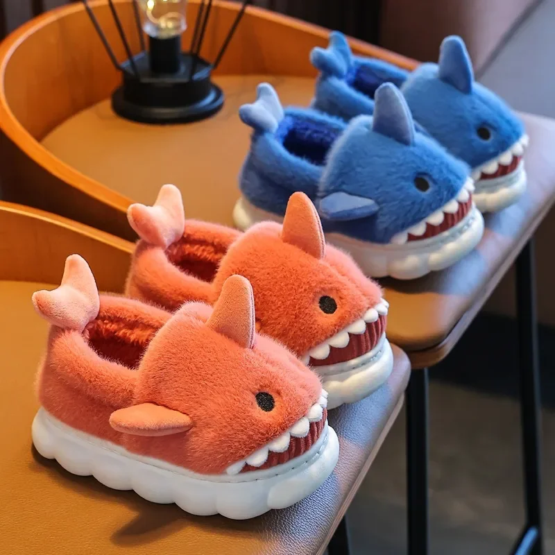 

Children's Slippers Woolen Shoes for Boys Girls Sandals Winter Indoor Shark Slippers Kids Home Shoes Cartoon Fluffy Slippers