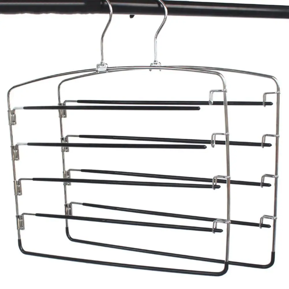 Metal Multi-Layer Trousers Hanger Moveable Hanging 5 Layer Trousers Rack Reusable Space Saving Pants Storage Holder Home