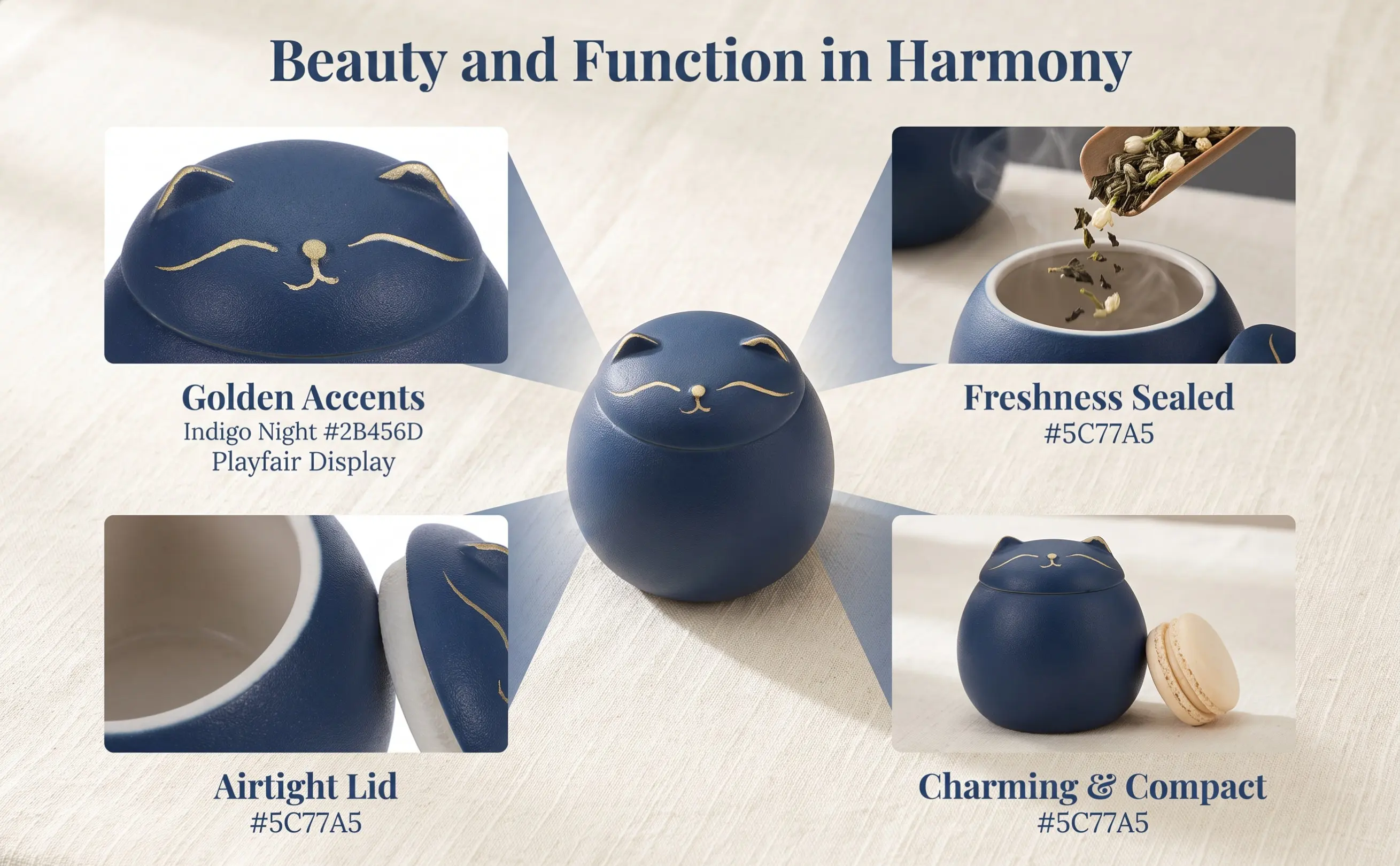 Ceramic Tea Storage Jar with Fortune Cat Pattern Sealing Lid Tea Canister Food Storage Jar for Home Office Restaurant