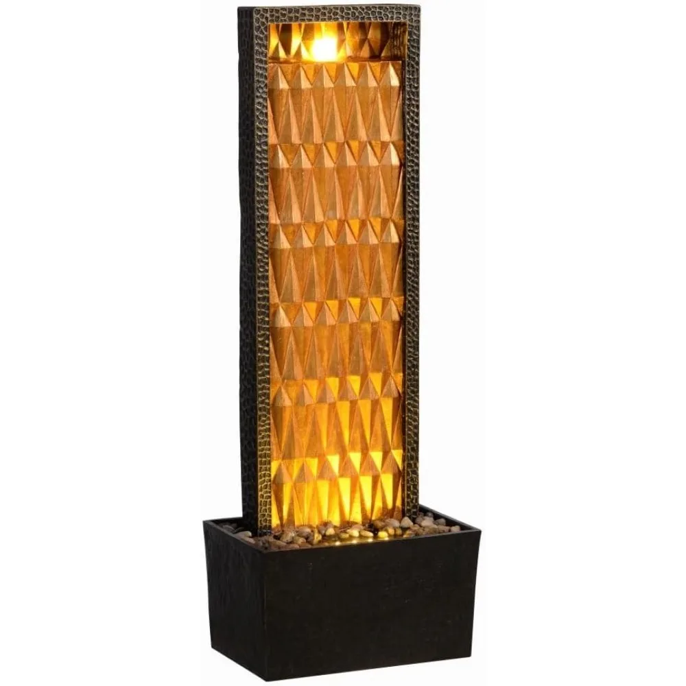 실내용 분수 - 27인치 높이의 폭포 수경 시설, 화려한 금색 디자인, 집, 거실, 사무실, 야외 장식용