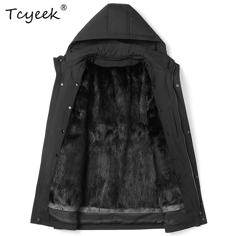 

Tcyeek Detachable Whole Mink Inner Liner Shearling Autumn Winter Trendy Hooded Mid Length Men's Parka Kurtka Puchowa Męska