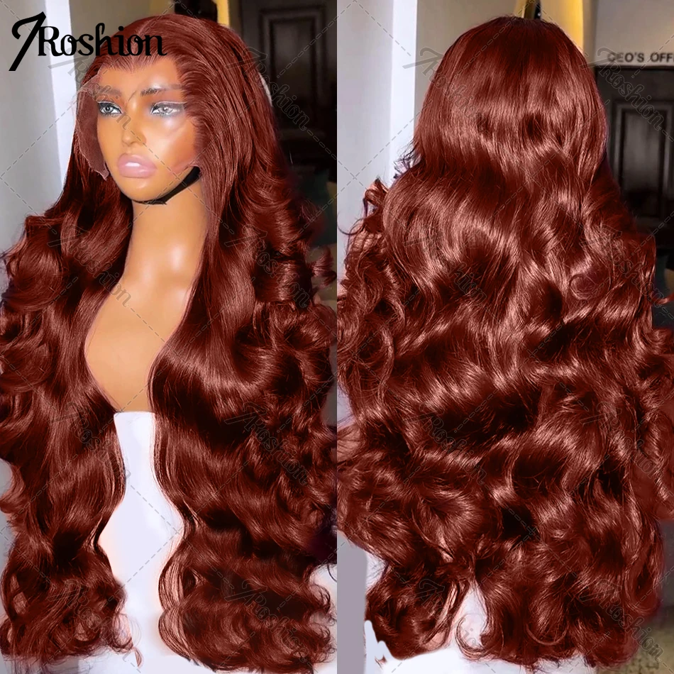 30 Inch Body Wave 13x4 Lace Frontal Human Hair Wigs Colored Water Wave 200% Reddish Brown 13x6 Full HD Lace Front Wig For Women