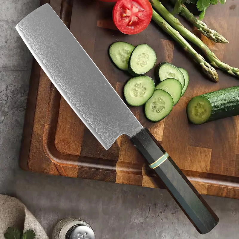 

7 Inch Nakiri Knife 67-layers Damascus Steel Blade Ebony Handle Chef Cleaver Meat Slicing Vegetables 10Cr15Mov Kitchen Knives