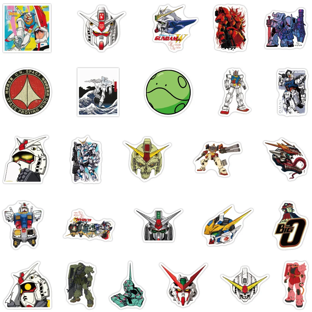 10/30/50 Buah Stiker Anime GUNDAM Keren DIY Skateboard Laptop Motor Telepon Bagasi Sepeda Gitar Mobil Stiker Tahan Air Mainan Anak