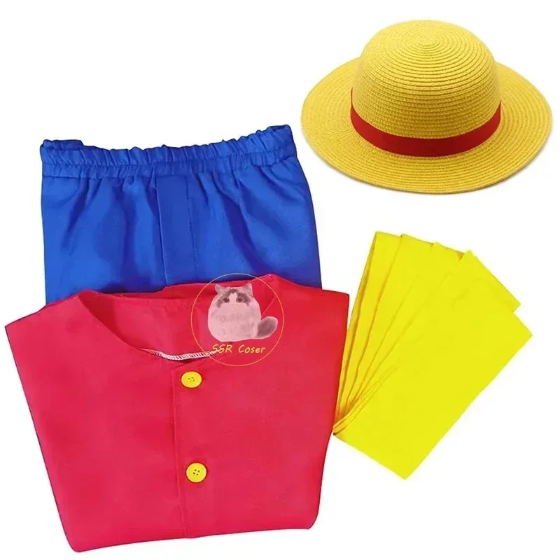 Disfraz de Cosplay de Anime, uniforme, sombrero de paja de Luffy, chaqueta roja, disfraces de fiesta de Carnaval de Halloween para hombres, mujeres, adultos, niños, 8, k'5; h