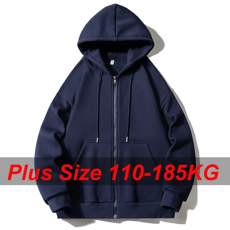 

Autumn Trendy Men's Coat Plus Size Loose-fit Hooded Sweatshirts Casual Solid Color Jacket Blue Black Male Cardigan Sweatshirt