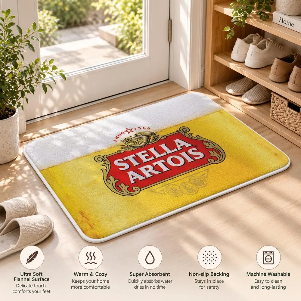 S-STELLA ARTOIS Beer Wine Floor Mat Flannel Rug Soft Non Slip Door Mat For Bathroom Bedroom Kitchen Living Room Home Decor