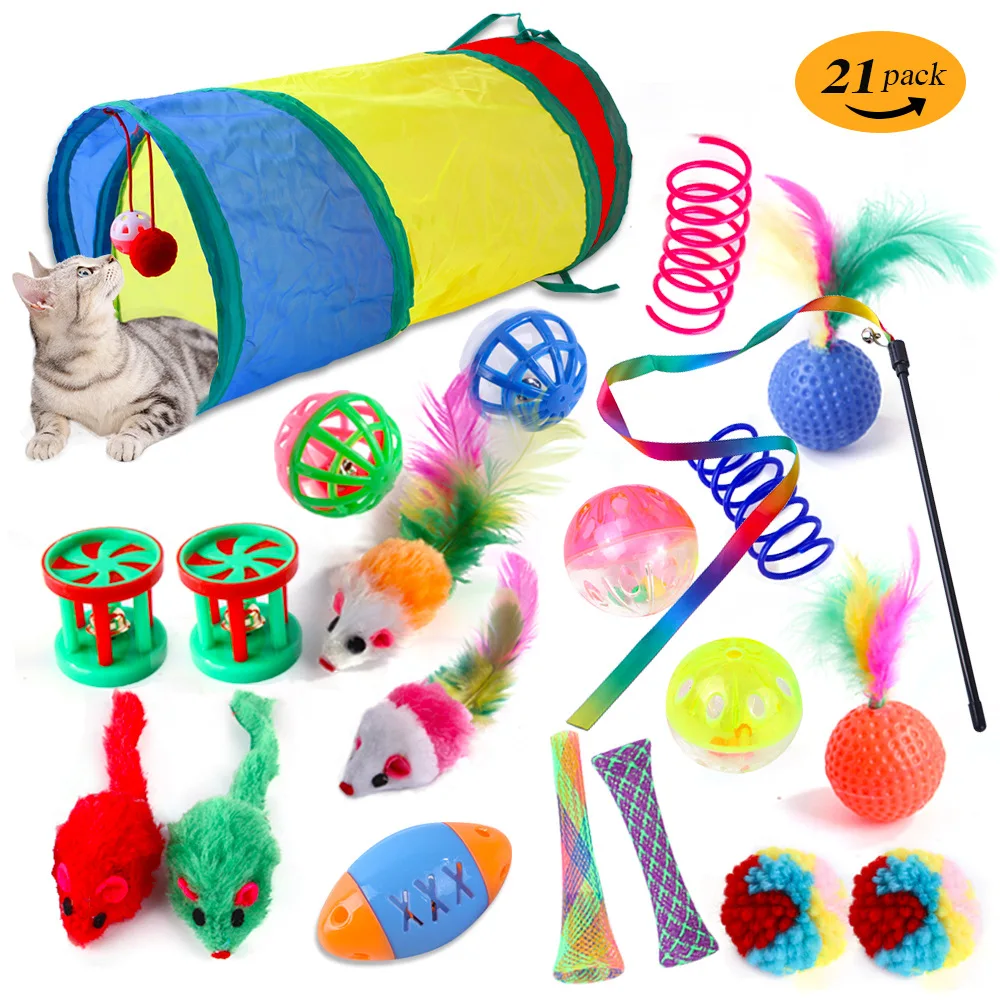 Cat Toys Variety Pack-Pet Kitten Toys Combination Set Cat Toy Funny Cat Stick Sisal Mouse Bell Ball Cat Supplies