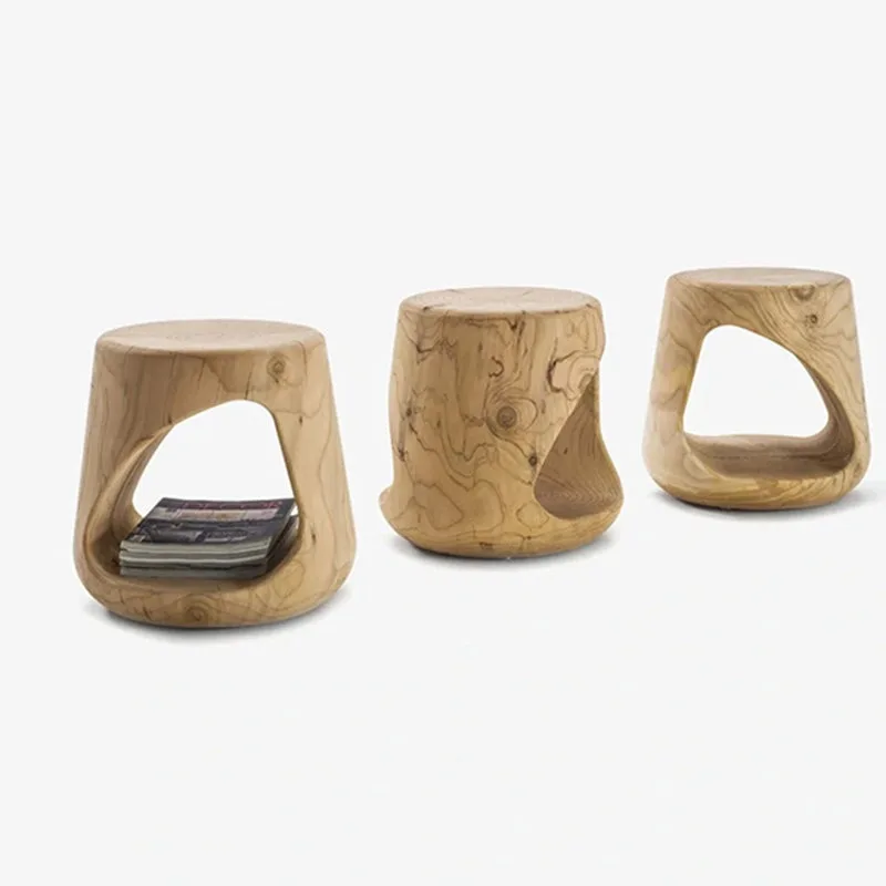 Nordic Solid Wood Stump Stool with Cat Hole, Carbonized Black Shoe Changing Bench for Entryway, Homestay, Living Room