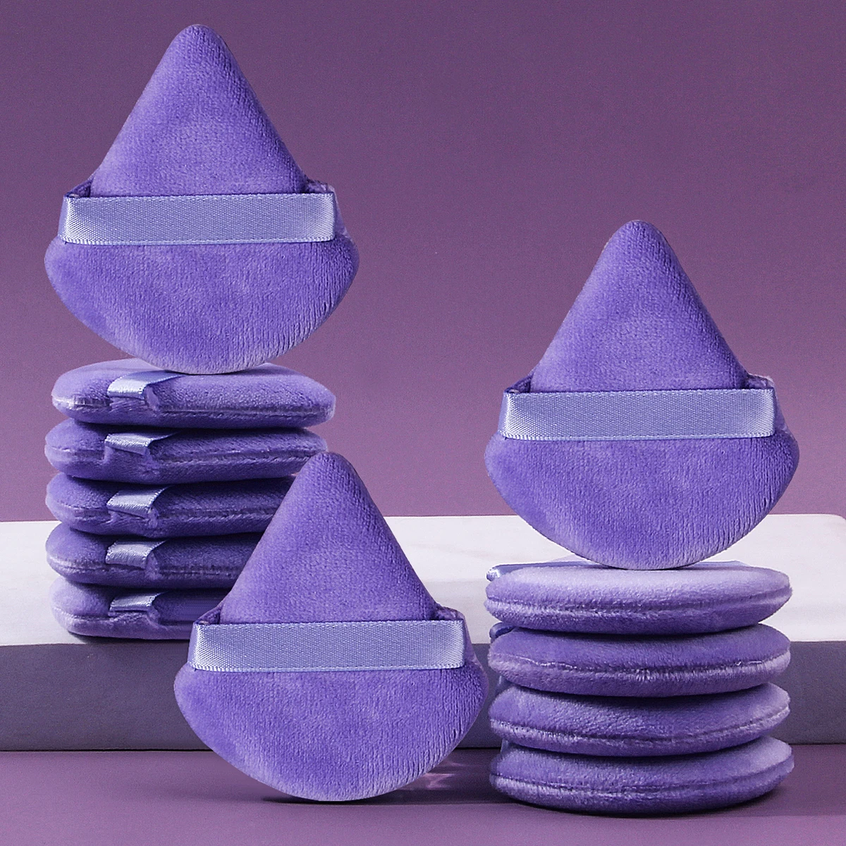 12 Uds esponja en polvo suave púrpura en forma de abanico, una herramienta de maquillaje especial para uso seco y húmedo sin pegar en polvo