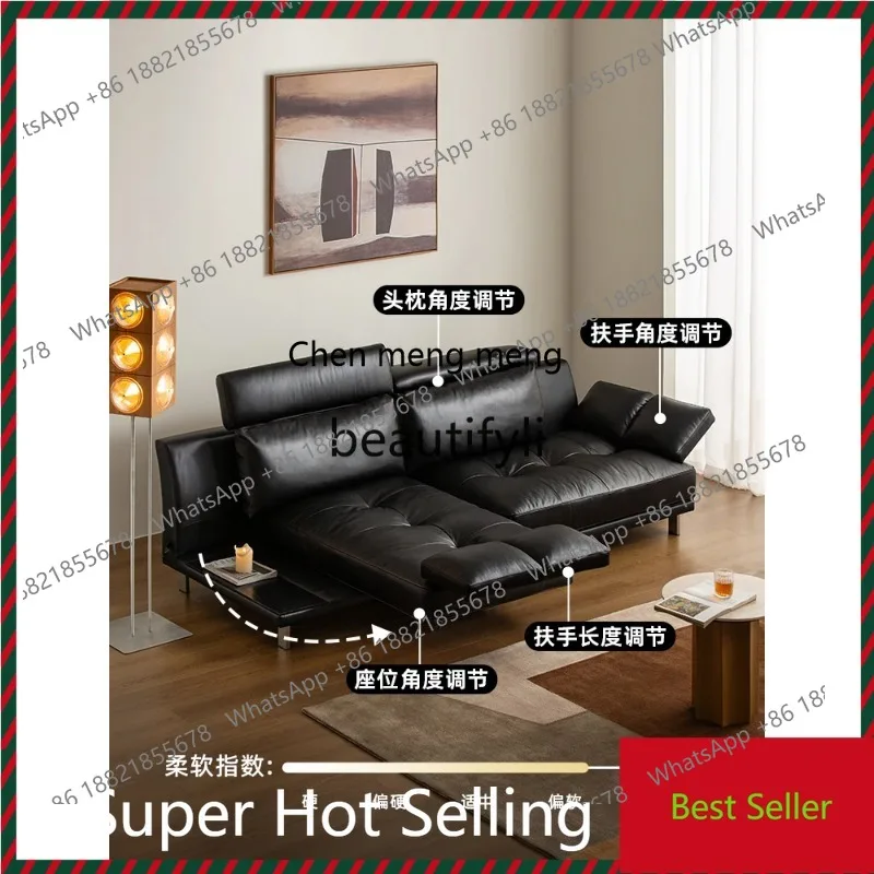 X  QQ132 Light Luxury Style Genuine Leather Sofa Living Room Three-Seater Rotatable Straight Row Sofa