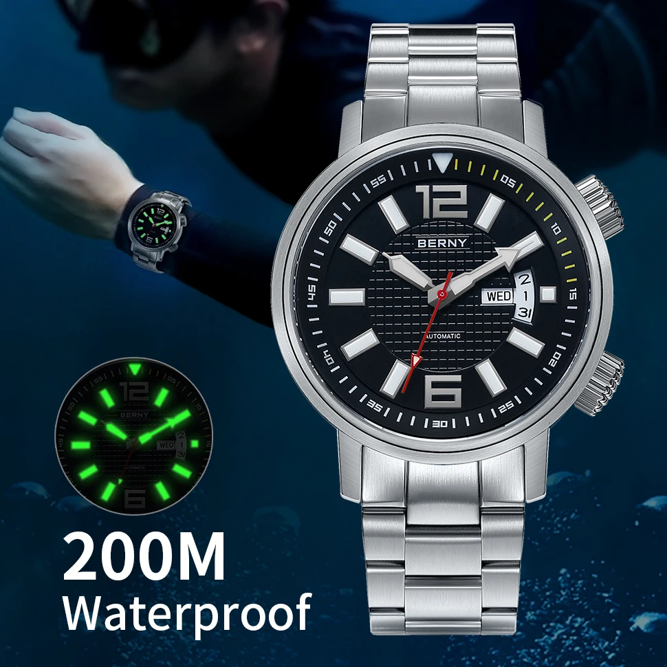 20Bar Diver Automatic Watch For Men Miyota 8205 Super Luminous Sapphire Swim Sport Mechanical Automatic Self Winding Wristwatch