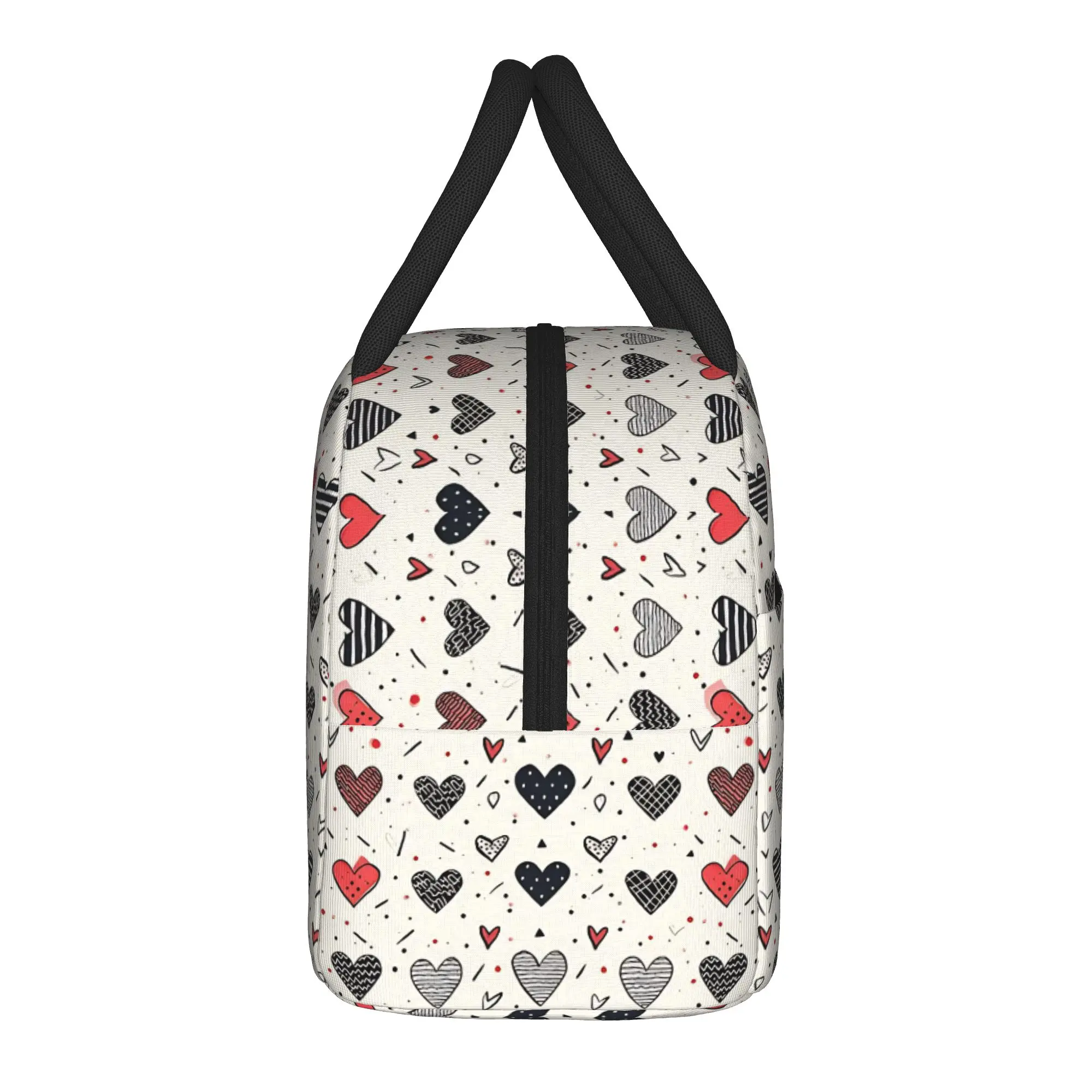 Hand Drawn Love Pattern Hearts Pattern Insulated Lunch Bags Thermal Bag Reusable,Lunch Container  High Capacity Tote Lunch Box