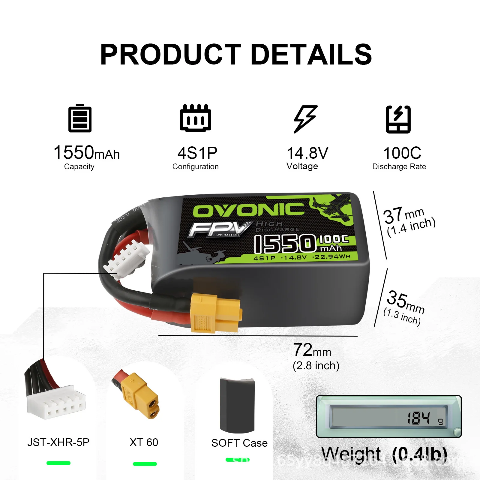 HOT OVONIC 100C 1550mAh 14.8V Lipo Battery With XT60 Plug For RC Helicopter Quadcopter FPV Racing Drone Parts 4S Battery