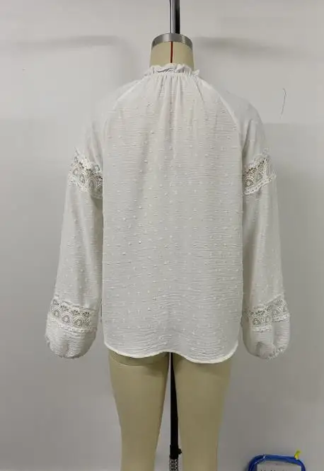 2025年秋新作 レディースファッション エレガント ジャカードレース 透かし彫りトップス レディースレース ホワイトシャツ