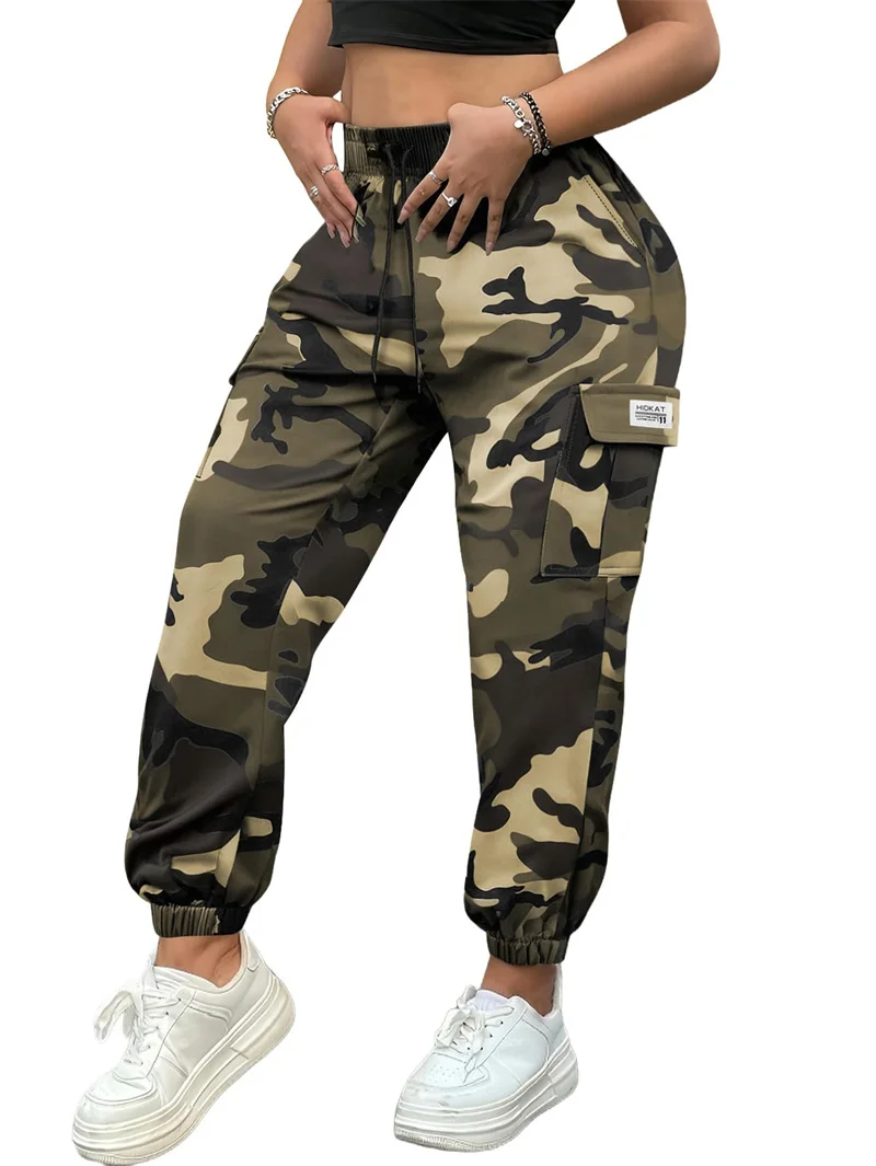 Women's Camouflage Work Trousers Multi-Pocket Outdoor Casual Sports Long Pants Loose Waist Polyester Fiber Street Style