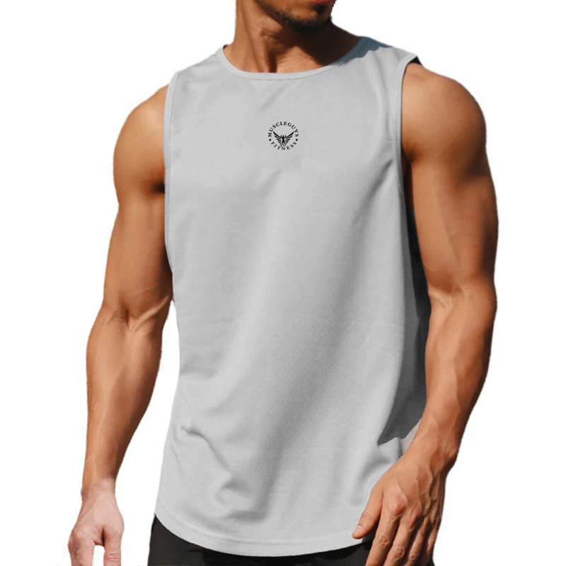 Muscleguys Summer Mens Running Vests Breathable Polyester Athletic Tank Top Lightweight Loose Sportswear For Jogging Fitness Gym