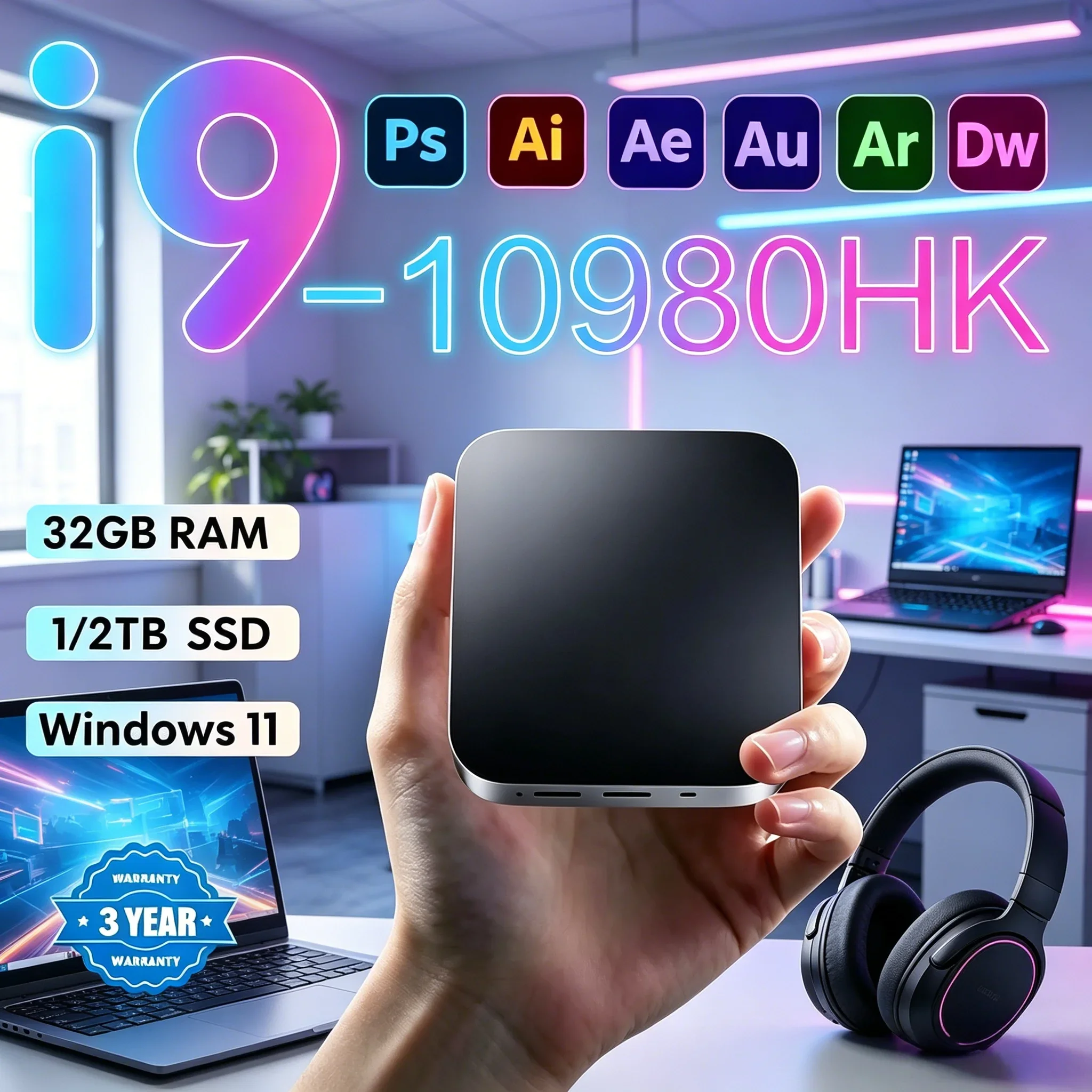 

Compact Mini Computer WIFI6 Wireless BT5.2 Custom SSD Capacity For Study Business Entertainment Gaming