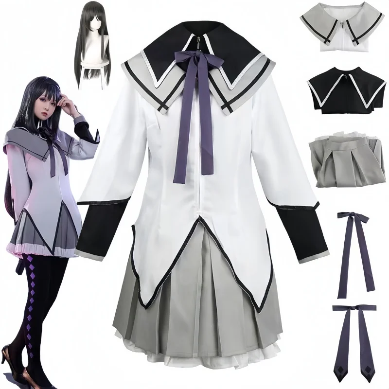 Akemi Homura spódnica Cosplay Anime magiczna dziewczyna przebranie na karnawał walka jednolite pończochy strój na Halloween z peruką