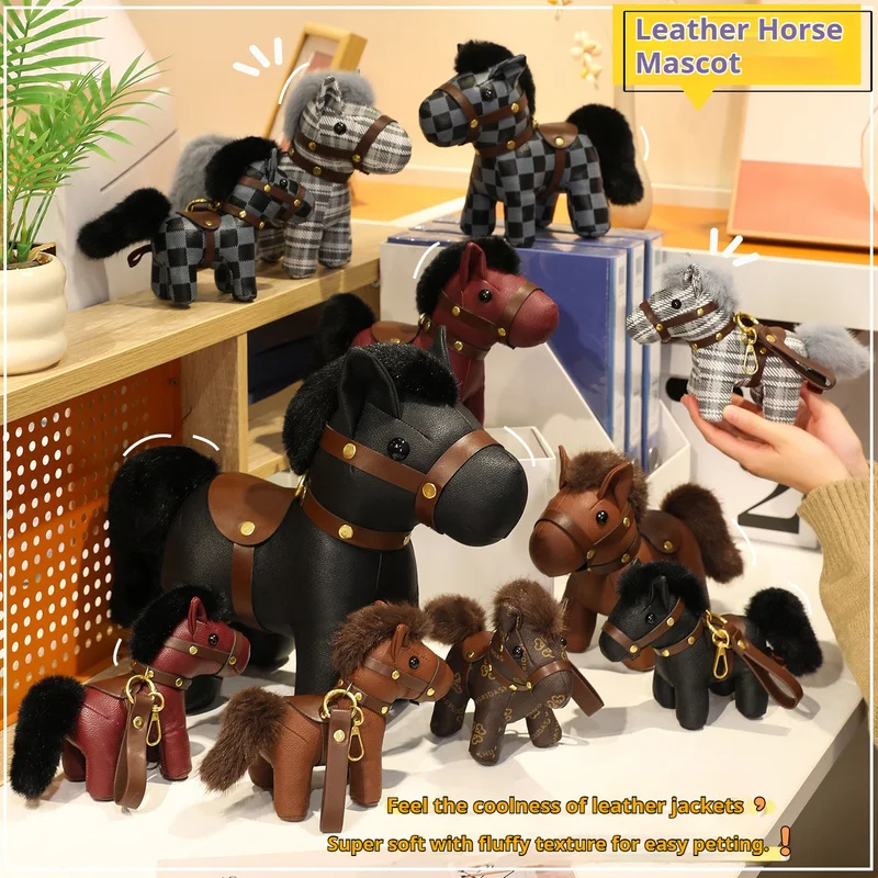 

Cute Leather Art Pony Pendant Plush Toy Doll Keychain Faux Fur Soft Bag Charm Animal Shaped Soft Toy for Collectors