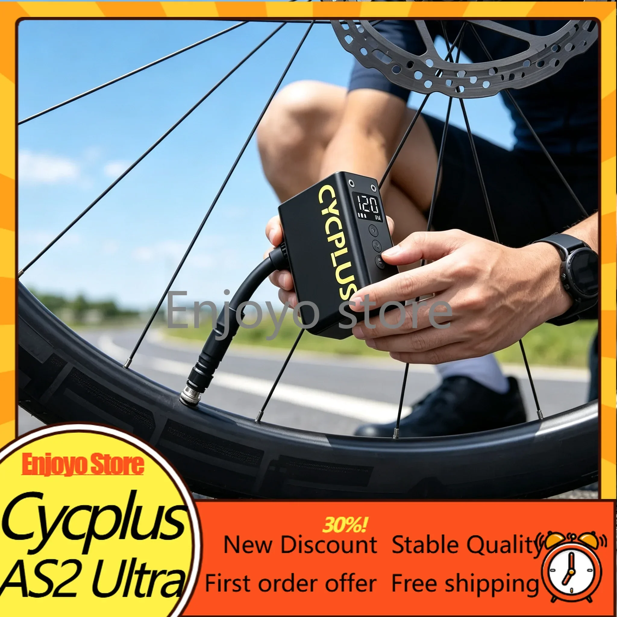 Stock Cycplus AS2 Ultra Mini Electric Bike Pump Portable Rechargeable Tire Inflator 120PSI Digital Display Road Mountain Bicycle