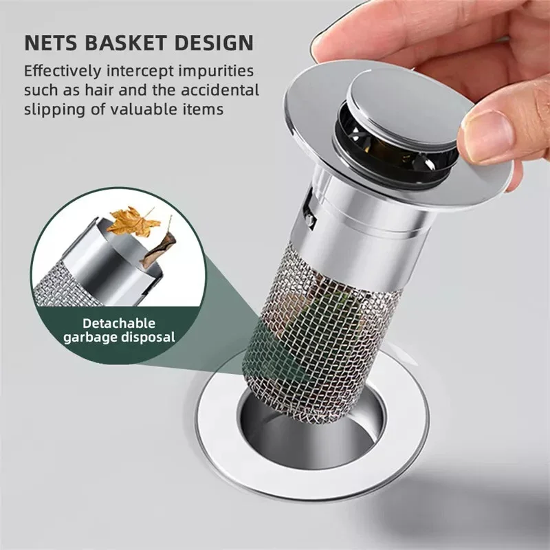 

1pc Pop Up Sink Drain Strainer Bathroom Washbasin Stainless Steel Anti-odor Anti-blocking Filter Screen Sewer Shower Sink Filter