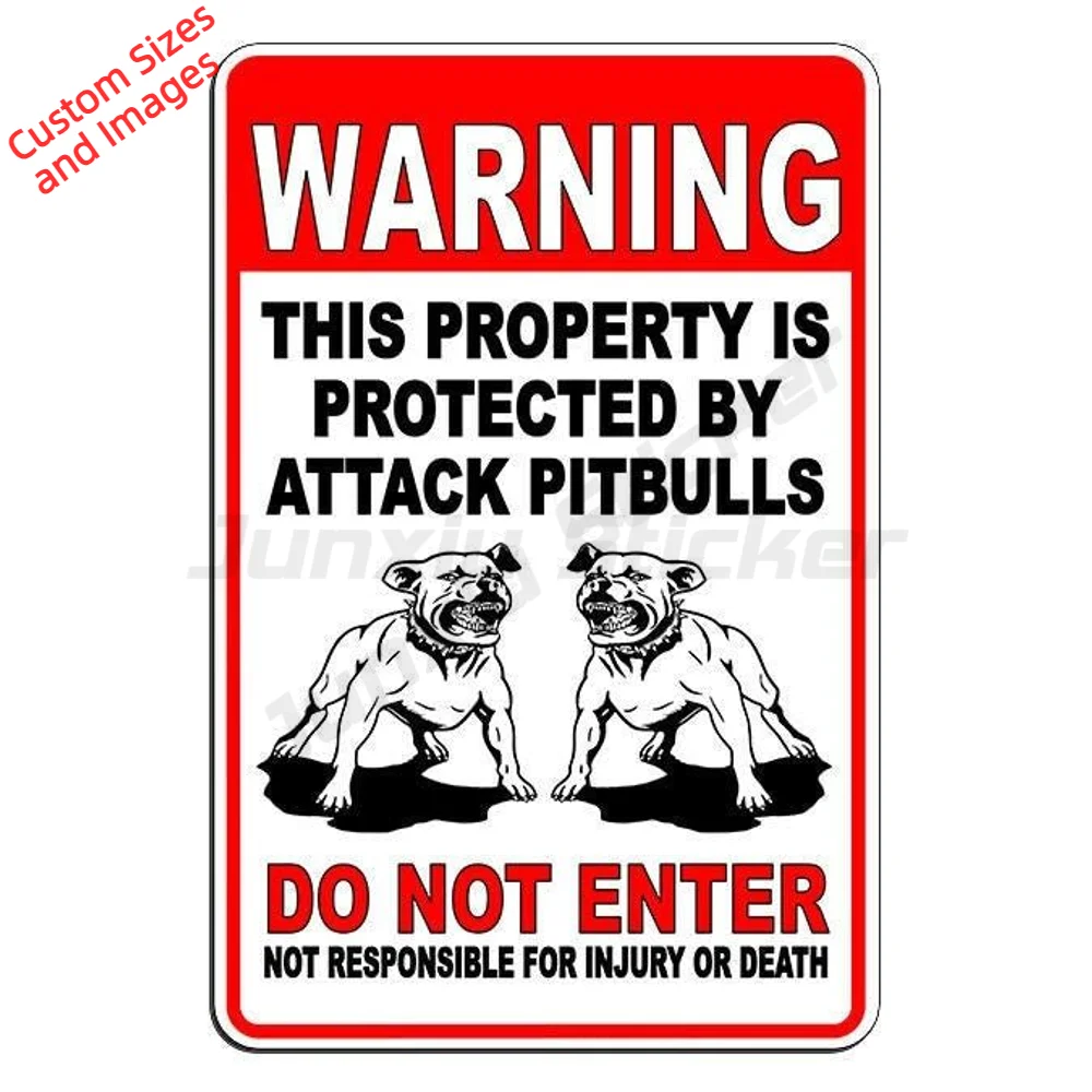 Property Protected By Attack Pitbulls Warning Do Not Enter UV Resistant Waterproof Vinyl Decal For Gate Pet Warning Sticker