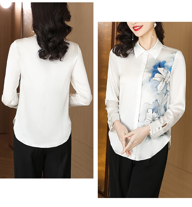 Chemisiers Vintage pour femmes, chemises coréennes décontractées, mode ample, vêtements imprimés, manches longues, hauts en Satin pour femmes, printemps/été