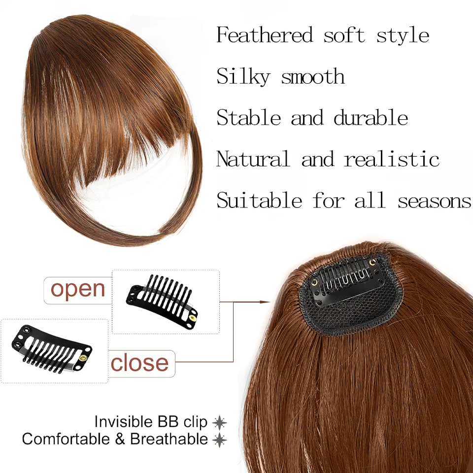 Women's Clip-In Synthetic Hair Bangs Extensions Straight Hair Fringe with Volume Boost Hairpieces Easy to Wear for All Occasions