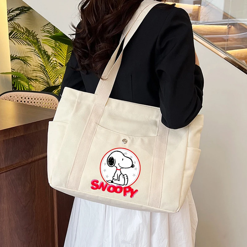 New Snoopy Women\'s Handbag Cartoon Tote Bag Canvas Designer Shoulder Bag Large Capacity Female Shopping Hand Bag Square Bags