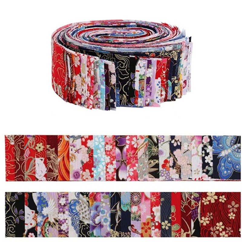 40Pcs Japanese Jelly Roll Strips Fabric Cotton Quilting Material Craft Fabric Bundle Patchwork Sewing Dolls Bag Needlework Cloth