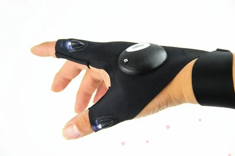 LED Flashlight Fishing Strap Fingerless Gloves Waterproof Cycling Camping Hiking Rescue Glove Lamp Lighting Gloves