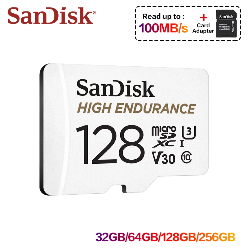 sandisk-microsd-memory-card-for-dash-cam-surveillance-camera-v30-4k-uhd-flash-tf-card-with-adapter-32gb-64gb-128gb-256gb-512gb