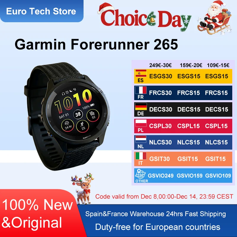 ساعة Garmin Forerunner 265 الرياضية الذكية التي تعمل بنظام تحديد المواقع 1.3 بوصة AMOLED وشاشة تعمل باللمس #1