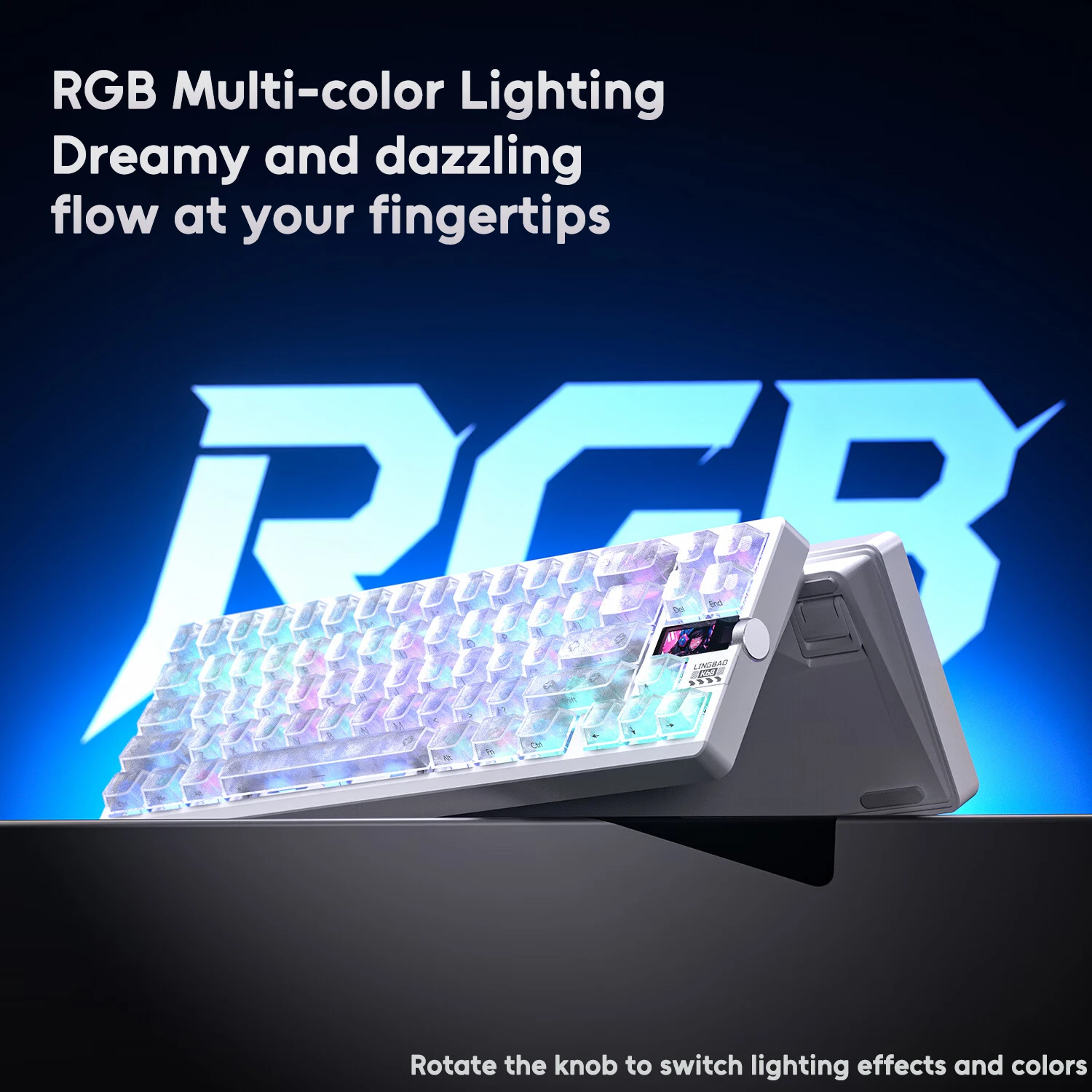 LINGBAO K68 Wired Gaming Magnetic Mechanical Keyboard 68% RT0.01mm 8K Polling Rate Tri-mode Connection Screen Knob FPS Keyboard