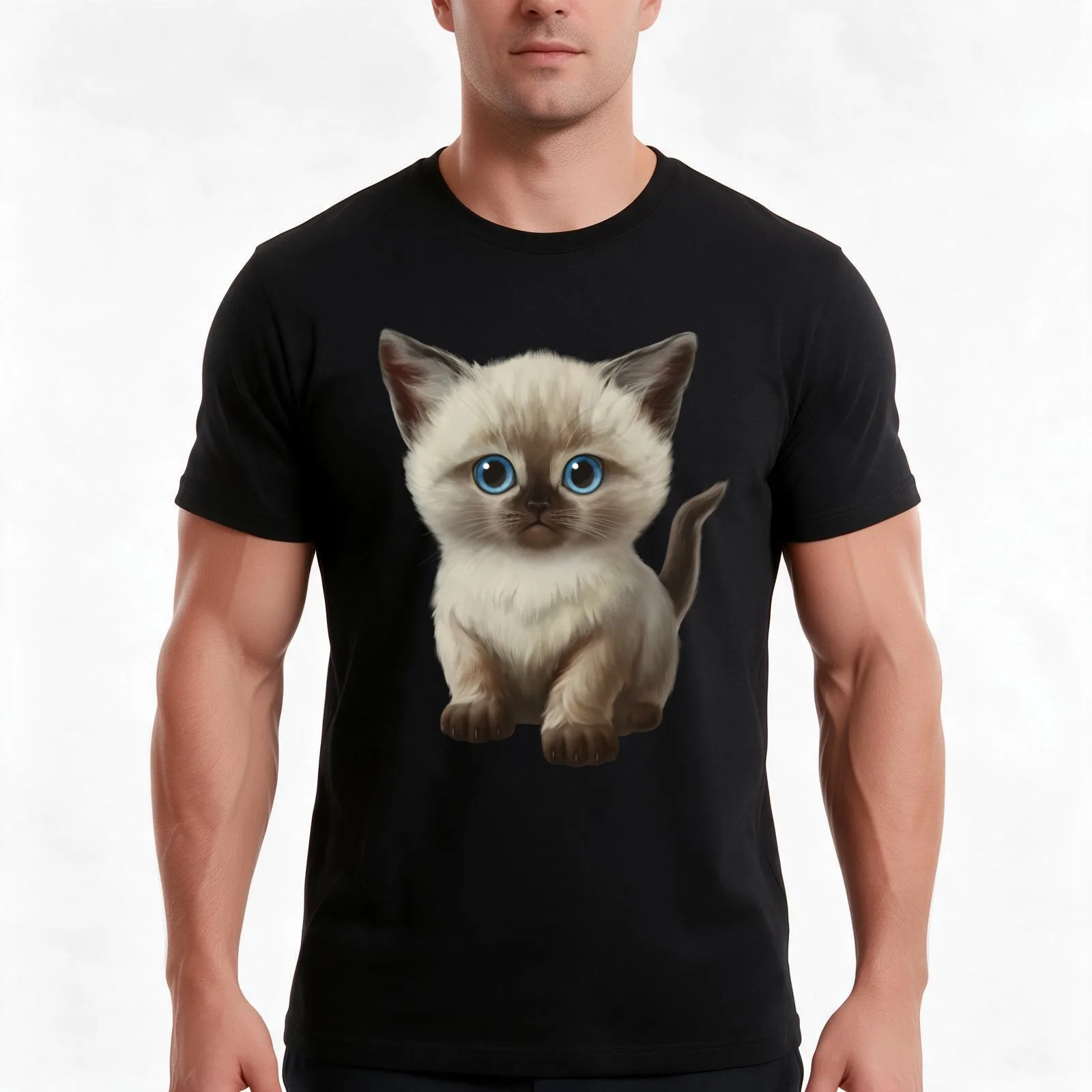 Cataclysm- Siamese Kitten T-Shirt, Summer Casual Cotton Tee, Oversized Streetwear Tops, Vintage Graphic Print, Unisex Men Women