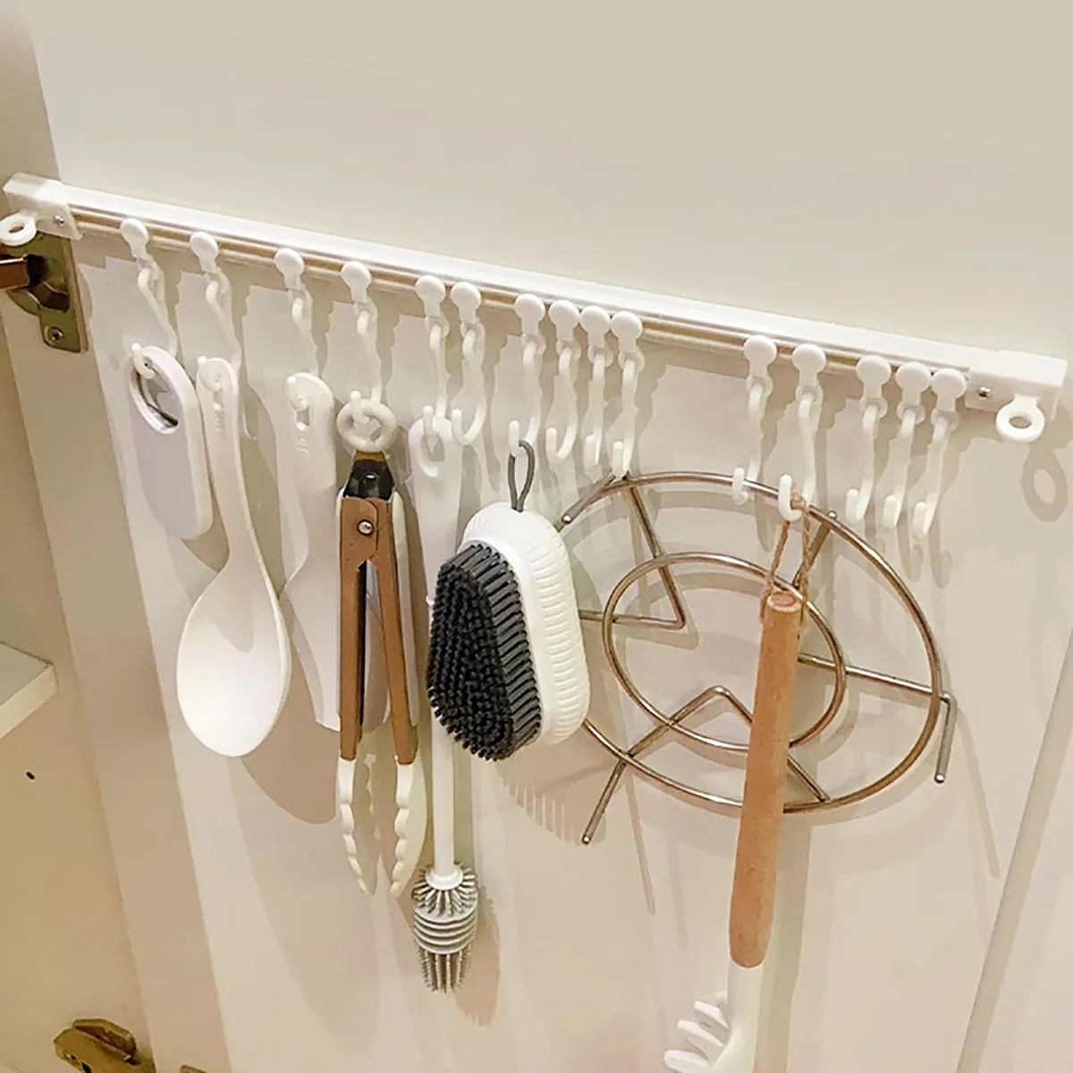 Self Adhesive Sliding Track Wall Hanging Hook Multifunctional Storage Hook Punch-free Kitchen Utensil Hanging Rack