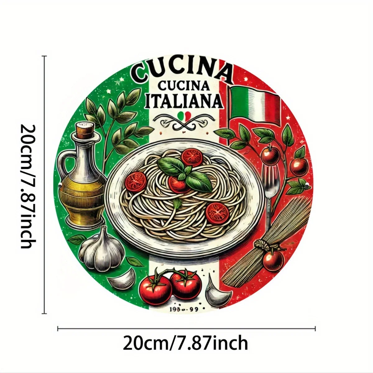 1pc Italian Cuisine Round Metal Sign - Rustic Aluminum Wall Art with HD Print, Waterproof & Rust-Resistant, Vintage Spaghetti &