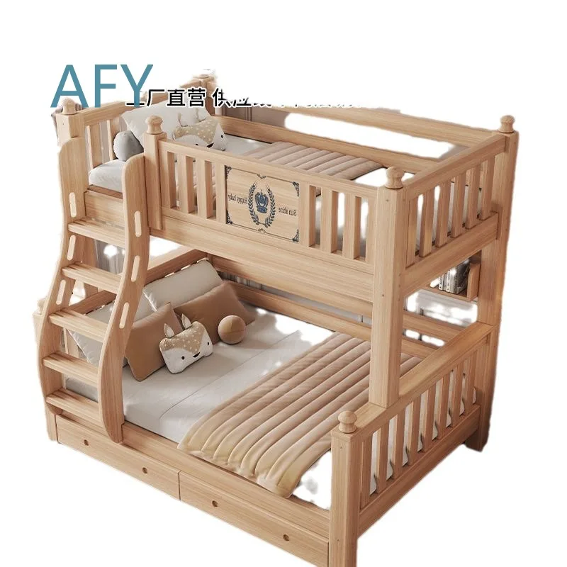 High and Low Liriodendron Goose Palm Storage Mother and Child Bed for Kids Bunk Bed Split Solid Wood Upper Lower Double Deck