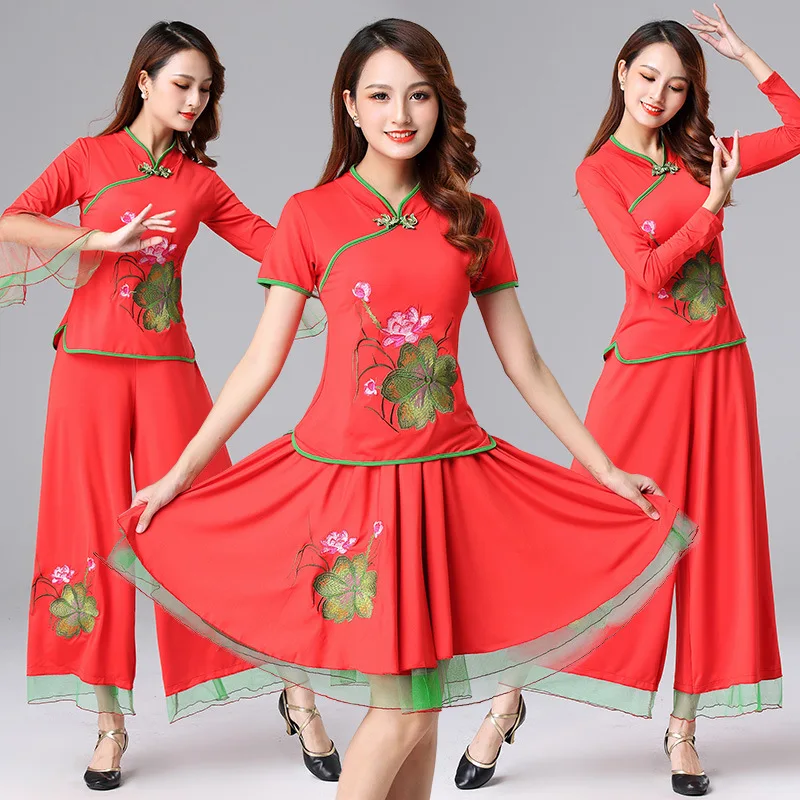 Square Dance Costume New Set Ethnic Style Stage Costume Yangge Dance Spring/Summer/Autumn/Winter Performance Costume 1909