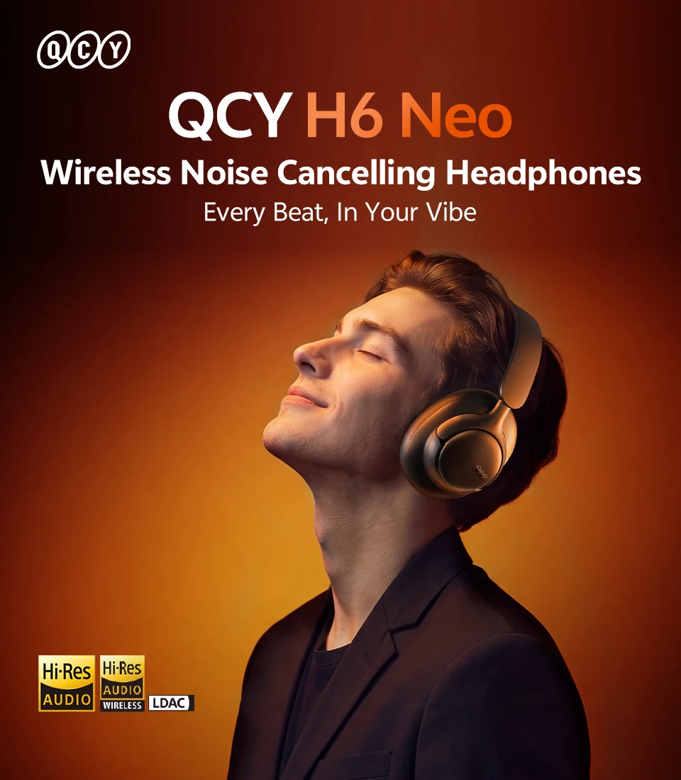 QCY H6Neo Kabellose Kopfhörer 52dB Adaptive Hybrid ANC Bass-Boost-Headsets Hi-Res LDAC Bluetooth 6.0 Spatial Audio Kopfhörer 96H – Detail 1