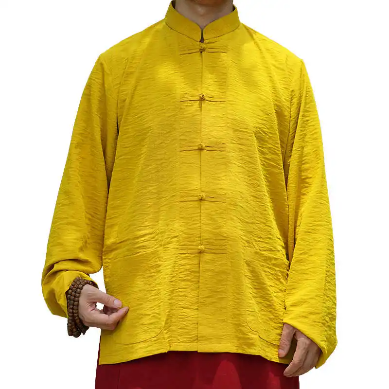 Tibetan Monk Spring Autumn Thin Breathable Shirt Top Tibet Lama Summer Long Sleeve Clothing Chinese Style Buttons Tang Suit
