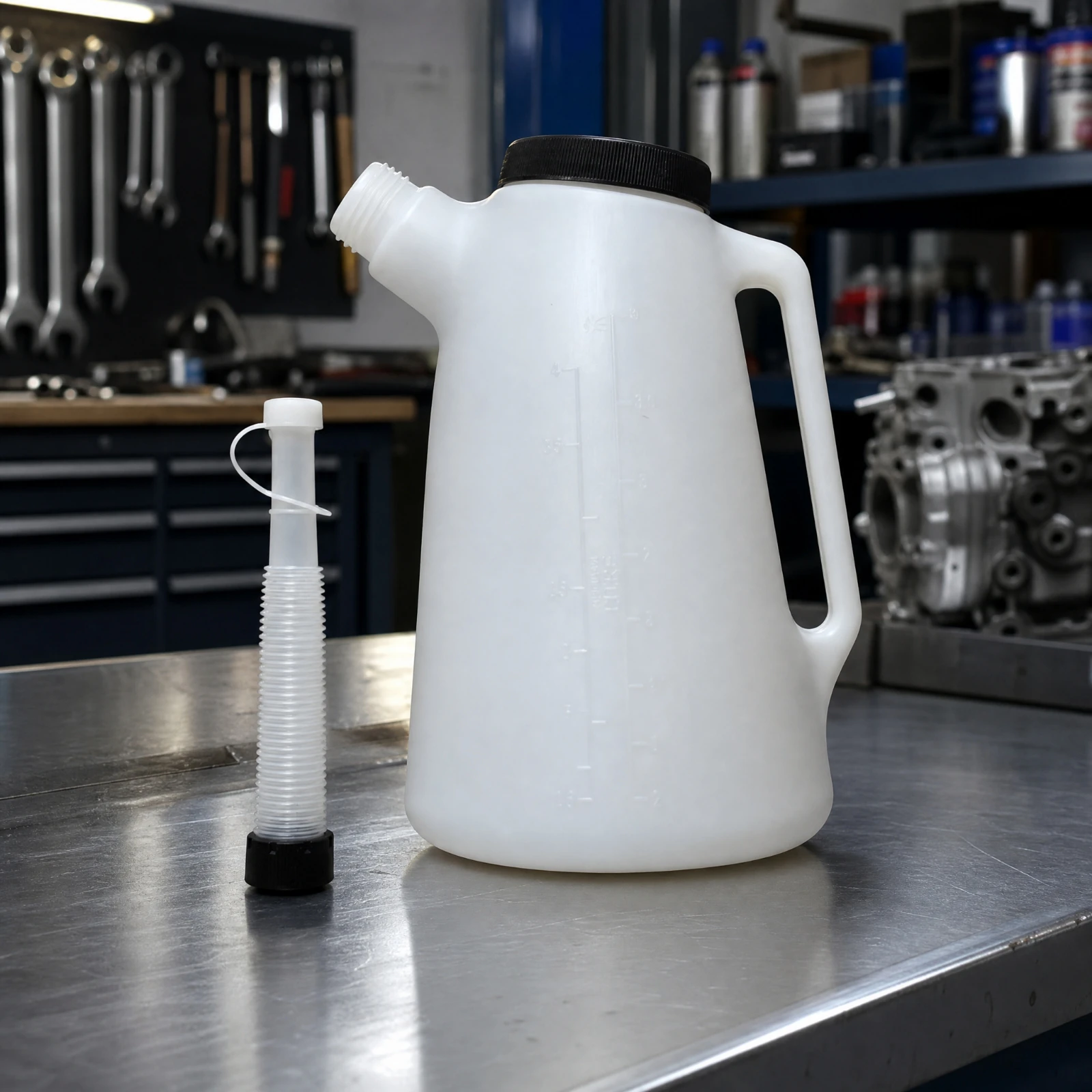 Plastic Oil Dispensing Can Calibrated Oil Can with Flexible Spout Clear Scale Spill-Proof for Vehicle Servicing