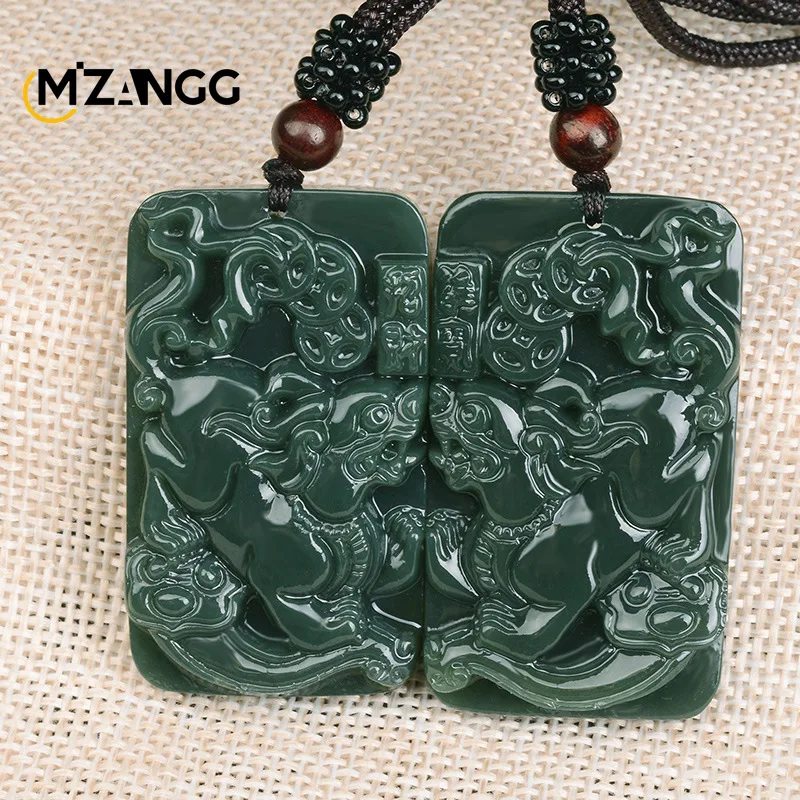 Natural Hetian Green Jade PiXiu Pendant Hand-carved Men and Women Exquisite Fashion Kirin Necklace Lucky Charms Gift